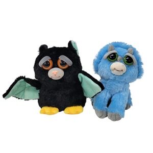 Feisty Pets Lot of 2 Uptight Ursula Bat Brainless Brian Triceratops Angry Plush